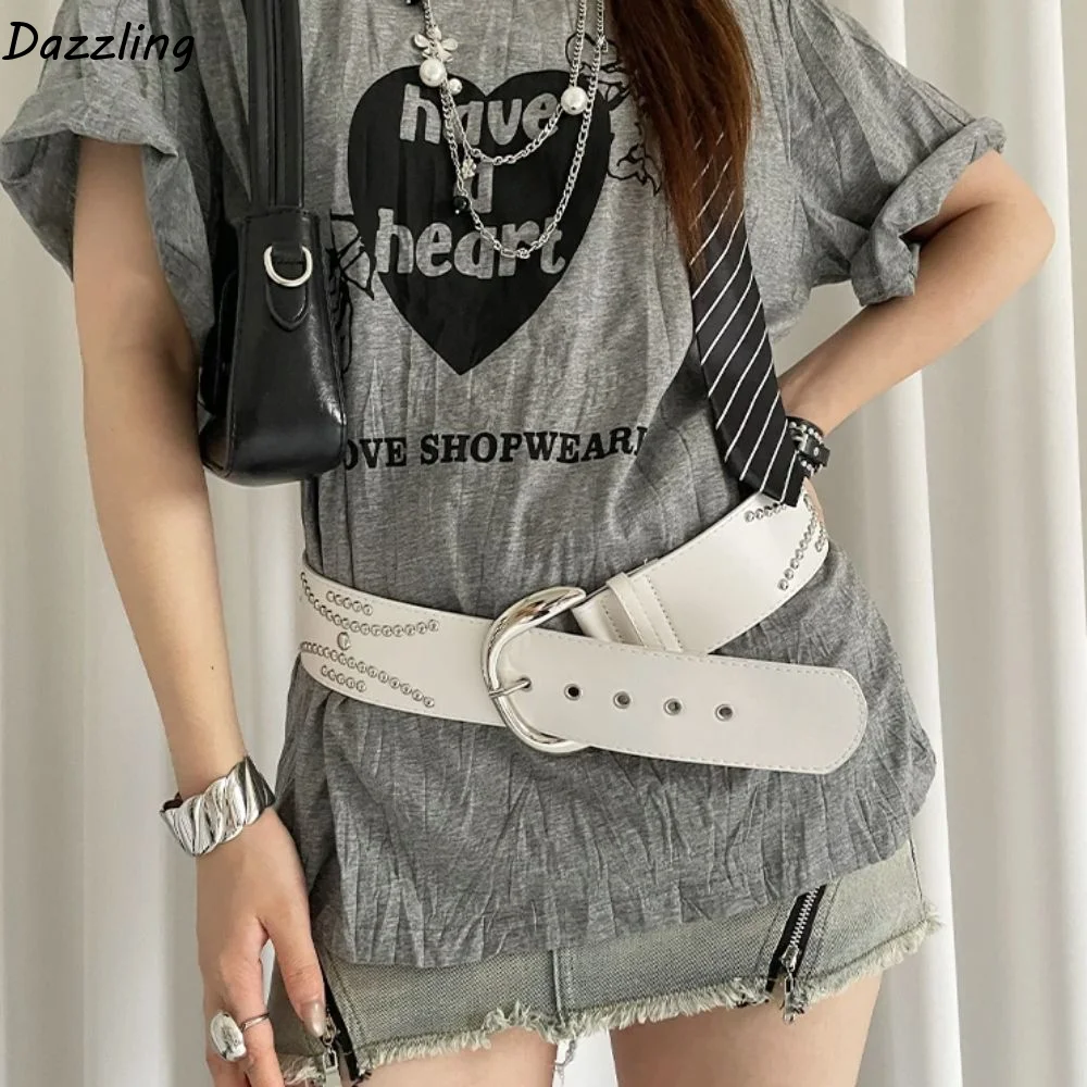

Versatile Korean Women's Waist Belt Y2k Gothic Rivet Wide Belt Leather Punk Dress Jeans Belt Spicy Girls