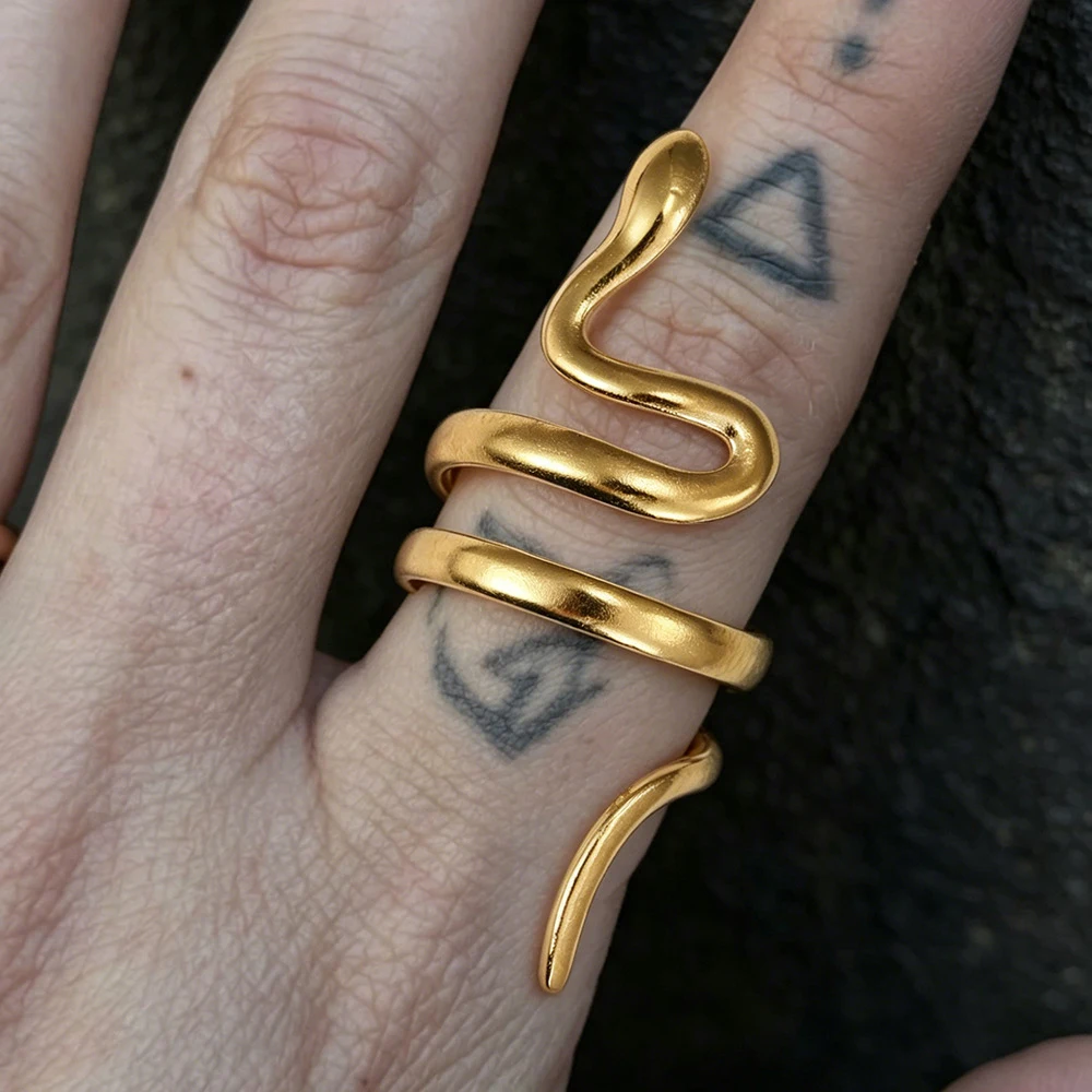 Stainless Steel Line Ring Neutral Multi Layer Twisted Snake Open Ring Hip Hop Punk Style Fade Resistant Jewelry Accessories Gift