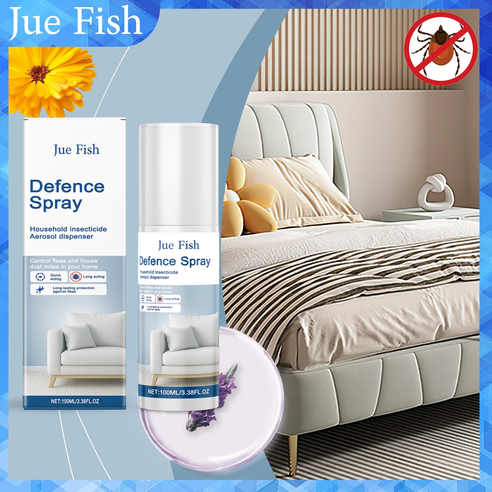 100 مللي رذاذ برغوث منزلي تركيبة إكليل الجبل الطبيعية مناسبة للأقمشة والأسطح الصلبة رذاذ تنظيف عديم الرائحة سريع الجفاف #1