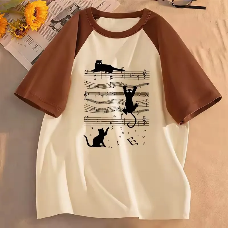 Kawaii Bestseller Musik-Katzen-Design T-Shirts Manga Kinder T-Shirt Jungen Mädchen Sommer Frühling Lässiges Oberteil Tee – Detail 2