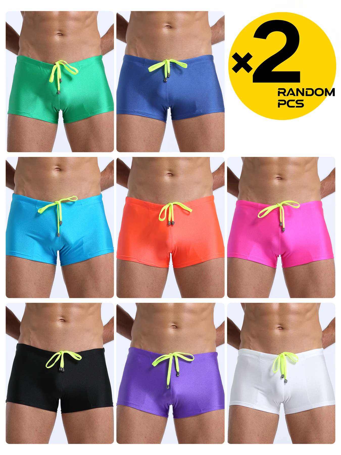Herren-Badehose mit Kordelzug, Boxershorts, atmungsaktiv, Sommer, bequem, einfarbig, einfacher Stil, niedliche kurze Hose, 2 Stück