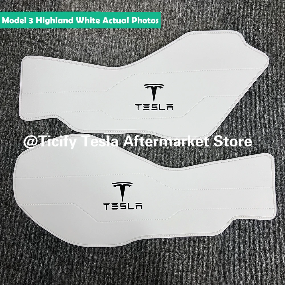 Tesla interior accesorios kick pad, Modelo 3 highland Prevención de patadas, cuero blanco, FrontSide kick pad, modelo y Kick protector,2 piezas