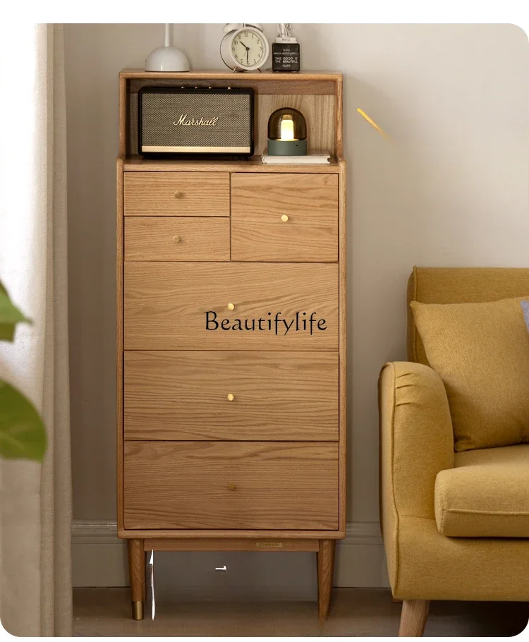 

All solid wood light luxury bedroom oak storage storage six chest cabinet modern simple living room storage side cabinet