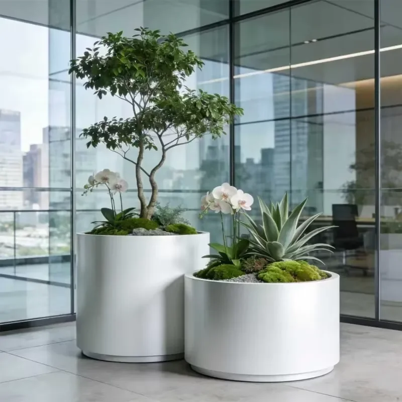 82 Customized Modern Round Metal Flower Pots Stainless Steel Planter Box with LED Glow for Outdoor/Indoor Garden Decoration