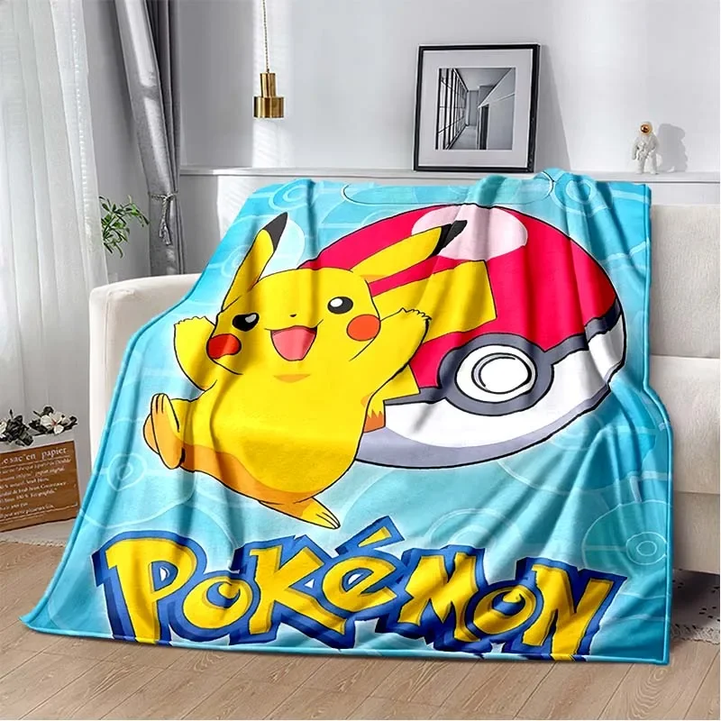 Japanese Classic Anime Pokémon Pikachu Red Flannel Blanket Figures Home Sofa Lunch Break Blanket Children Student Christmas Gift