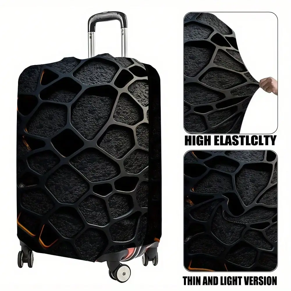 1pc Elastic Durable Thickened Suitcase Cover With Hexagon Print Design, Machine Washable Polyester Luggage Protector, Multi-Size Travel Luggage Protector Cover For Stylish Travel Accessories, Suitcase Protection| Modern Suitcase Cover| Stretchable Co
