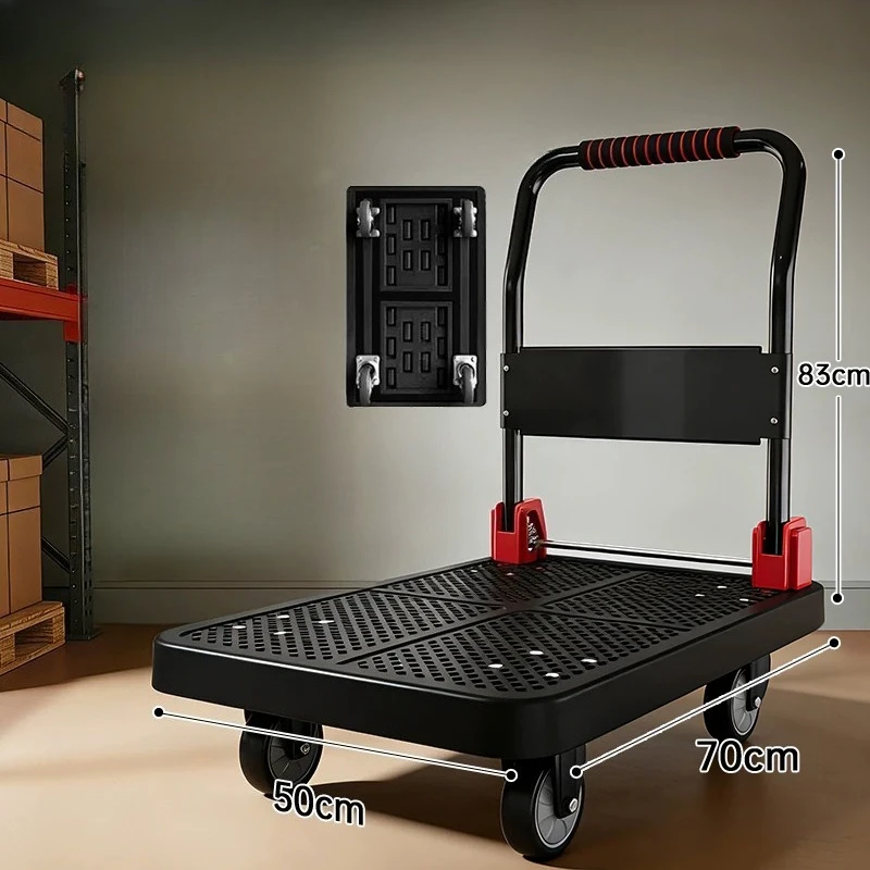 Heavy Duty Folding Platform Hand Truck Logistics Delivery Push Cart Silent Flatbed Trolley for Cargo Moving