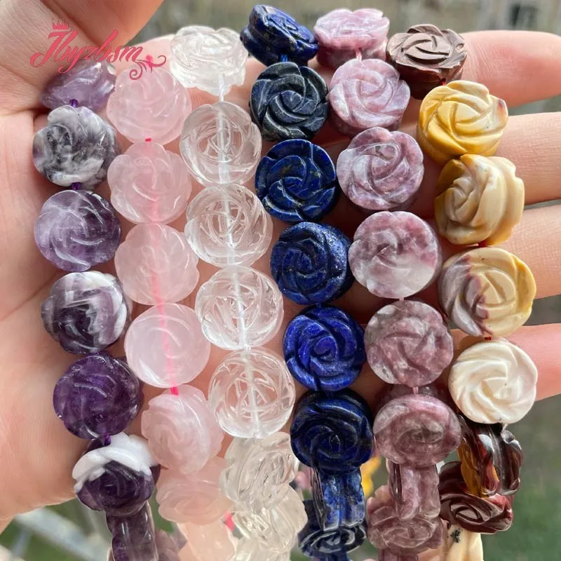 14mm Natural Flower Carved Quartz Lapis Spacer Beads Natural Stone for DIY Charms Necklace Bracelet Jewelry Making 15\