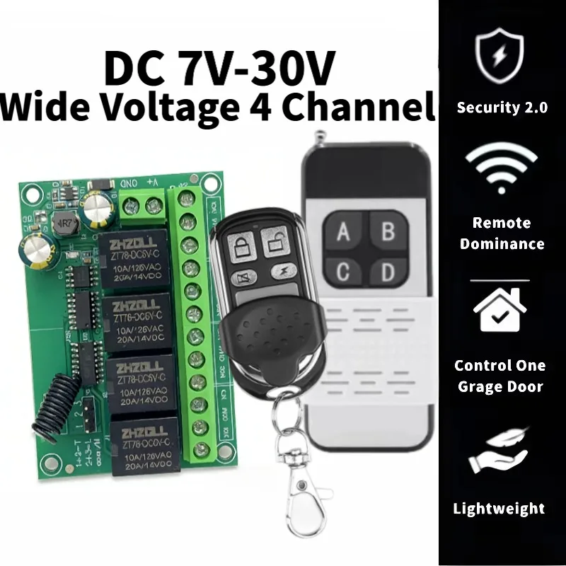 

Universal Wireless Remote Control 433Mhz DC 6V 12V 24V 4CH RF Relay Receiver and Long Range Transmitter for Garage Gate Motor