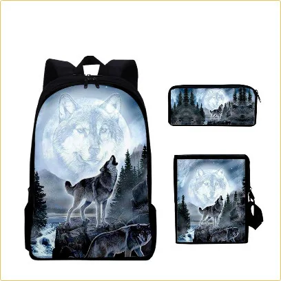 

3pcs/set Wolf Horses Pattern Backpack Crossbody Bag Pencil Case Students Boys Girls Schoolbag Men Women Travel Laptop Backpack