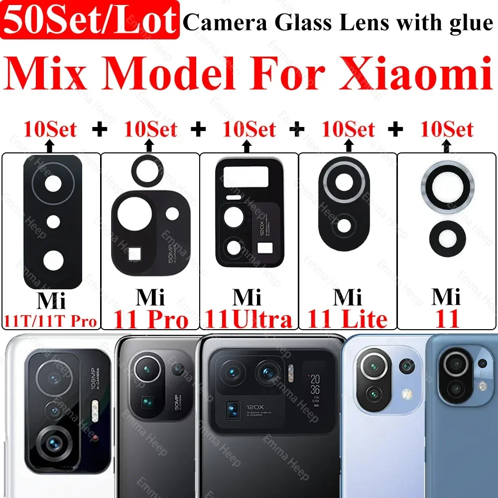 Câmera traseira lente de vidro para xiaomi redmi note 11 10 pro poco m4 pro mi 11t redmi 9c modelo mix com cola, 50pcs