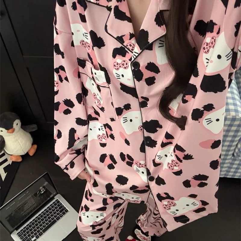 

Sanrio Hello Kitty Women's Heat Pajamas Sets Kawaii Cartoon Winter Warm Sleepwear Long Sleeve Pant Pyjamas Sexy Home Clothes New