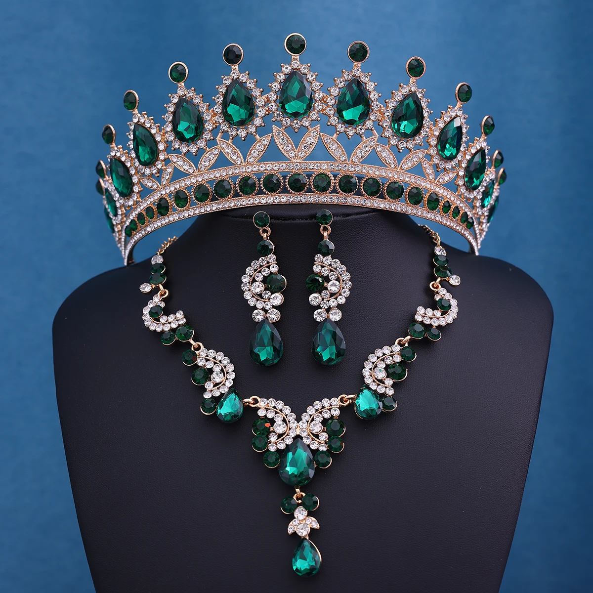 4 قطعة/المجموعة كريستال مجوهرات الزفاف حجر الراين التيجان تاج قلادة القرط للعروس النساء مجوهرات الزفاف مجموعة هدية #5