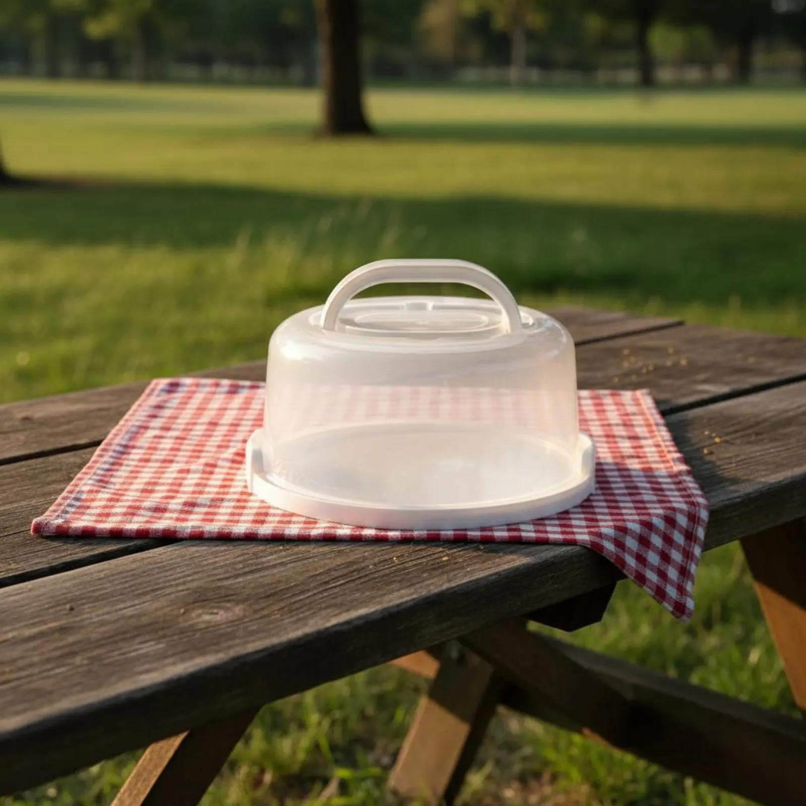 

Round Cake Box with Handle Reusable Plastic Dessert Carrier with Lid Portable Food Storage Container Safe Locking Clips