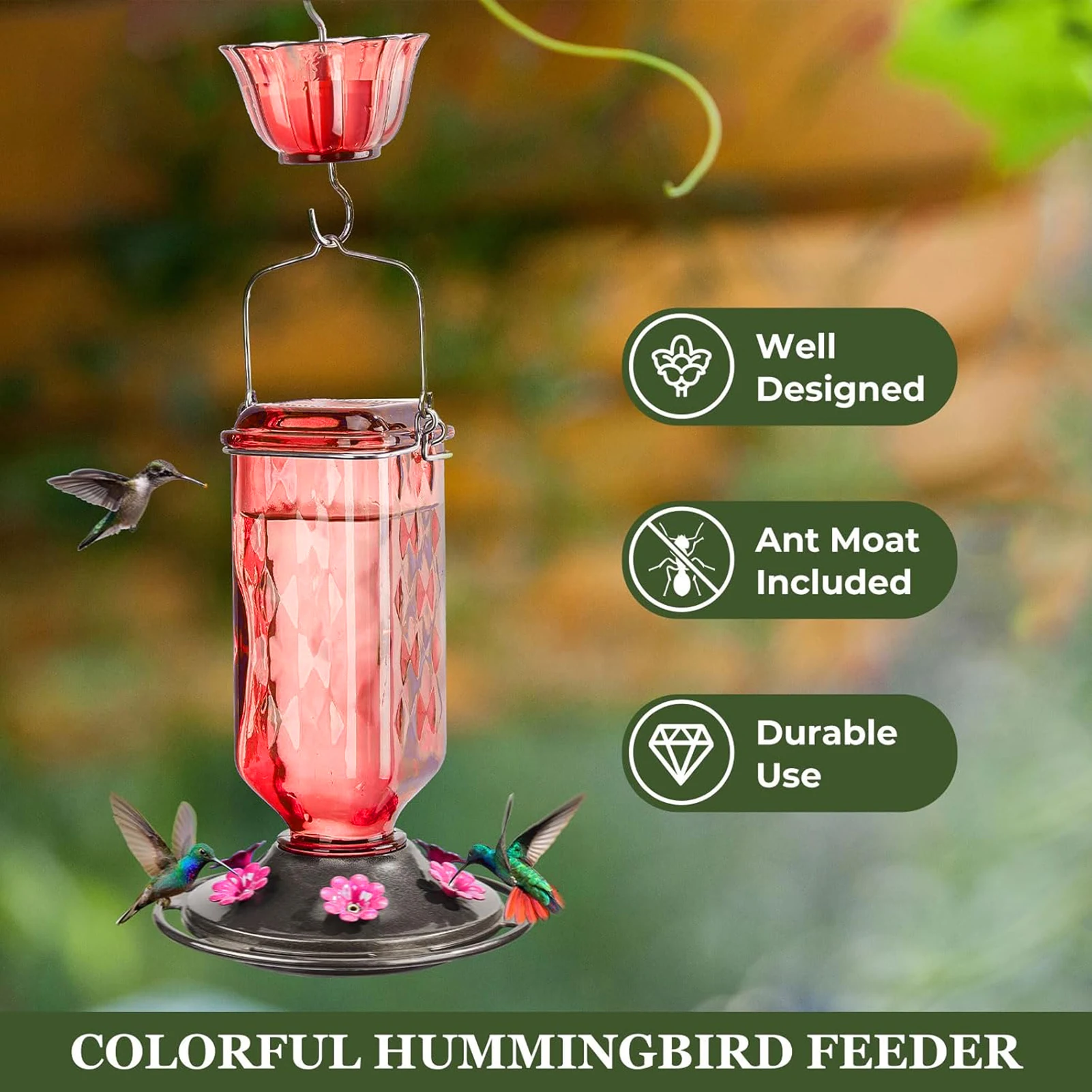Comederos para colibríes de jardín al aire libre, junta a prueba de fugas y comederos de diseño de boca ancha para amigos, familiares, vecinos, regalo