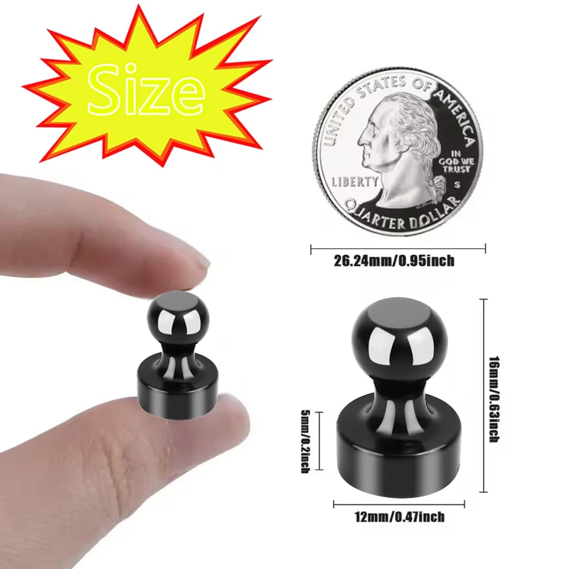 20Pcs Black Heavy Duty Powerful Magnetic Magnet Push Pin Strong Magnets for Refrigerator, Whiteboard, Office, Kitchen, Map Use