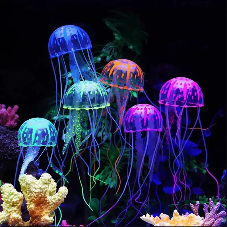 Silicone Simulation Jellyfish Aquarium Fish Tank Luminous Landscaping Decoration Aquatic Landscape Ornament Living Room Decor
