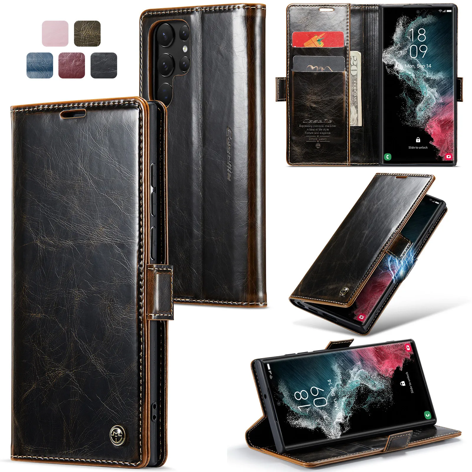 

CaseMe Retro Purse Leather Case for Samsung Galaxy S22 S21 S20 Ultra FE S10 S9 S8 Plus Luxury Magneti Card Holder Wallet Cover