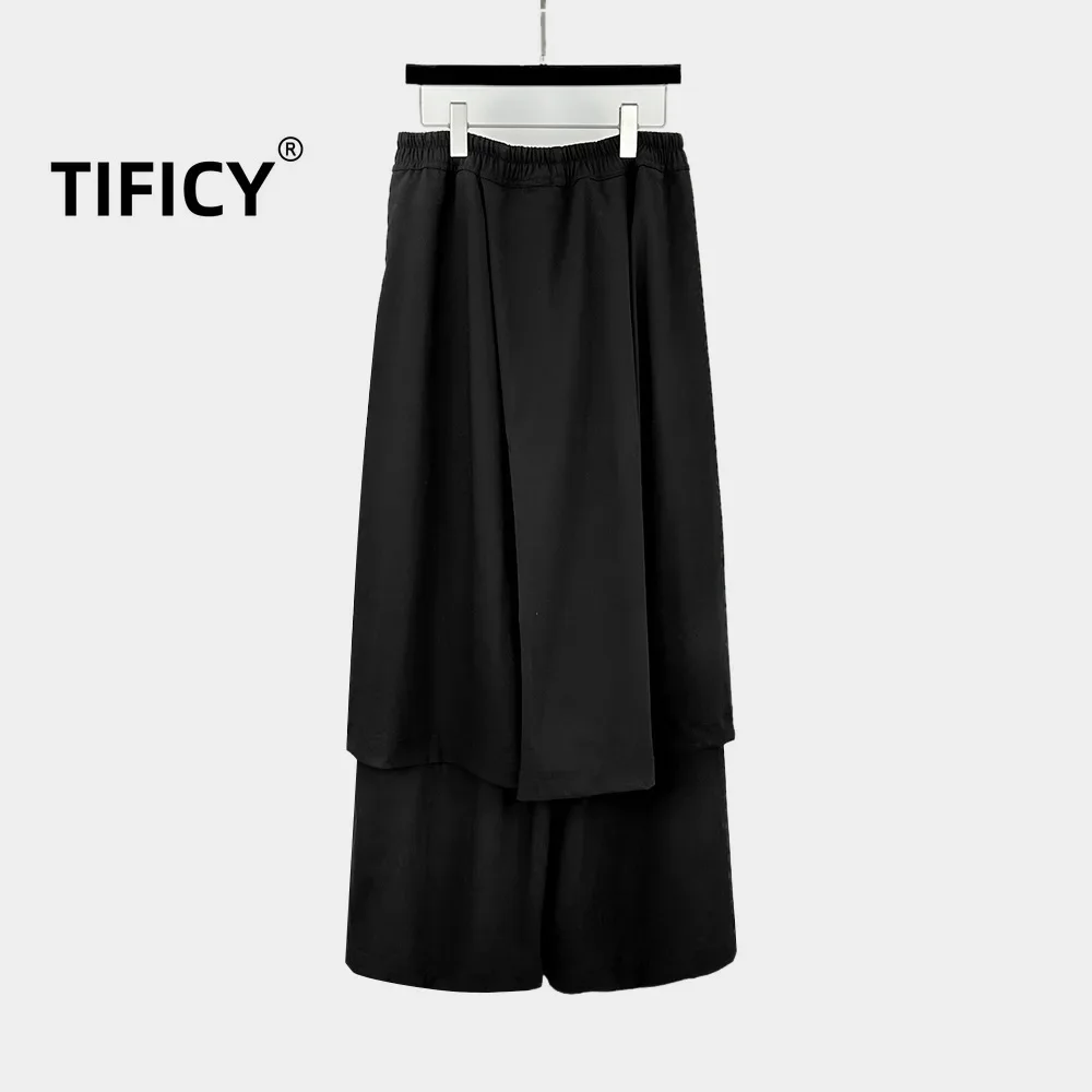 TIFICY High Street Cotton Men's Autumn and Winter Japanese Yamamoto Style Irregular Apron Black Long Casual Drawstring Pants