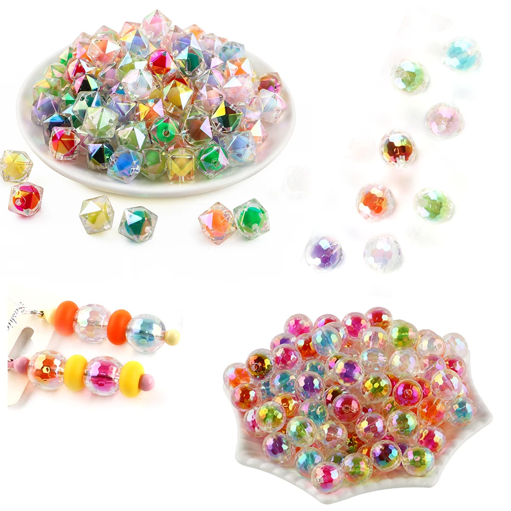 20-50pcs Acrylic Transparent Color Polyhedral Mixed Beads For Jewelry DIY Earring Bracelet Necklace Etc Handmade Accessories