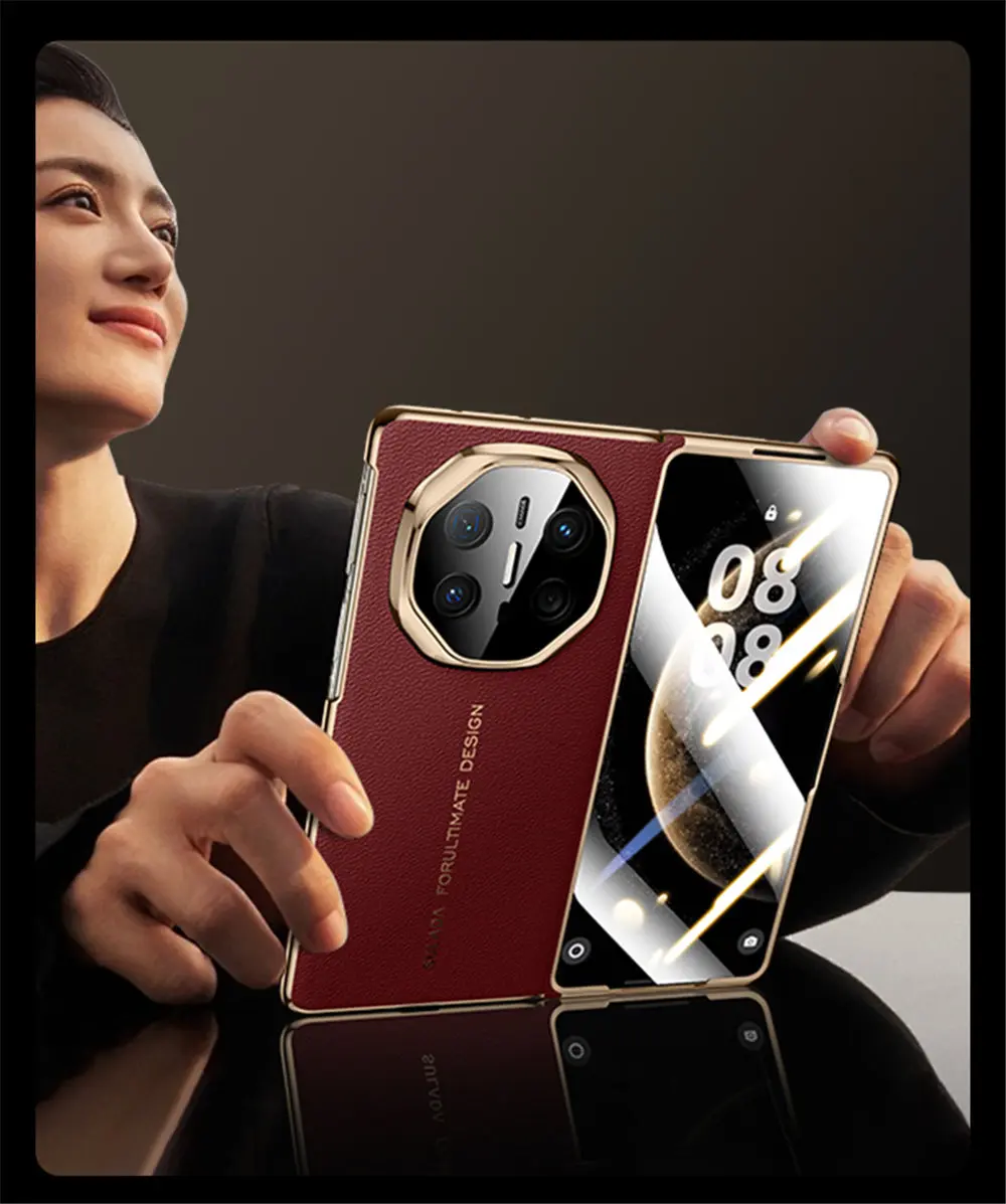 

Роскошный магнитный защитный чехол из воловьей кожи с петлями + стеклянная пленка для экрана для Huawei Mate X6 X5