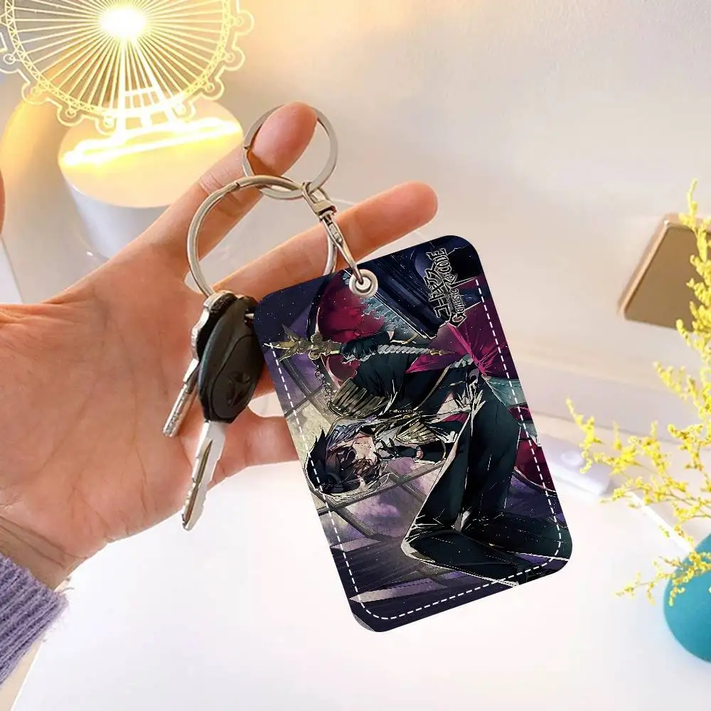 Anime Julius Kingsley Code Geass Rectangle ID Card Case Keychain Access Card Bag Key Tag Ring Leather Card Holder Key Ring