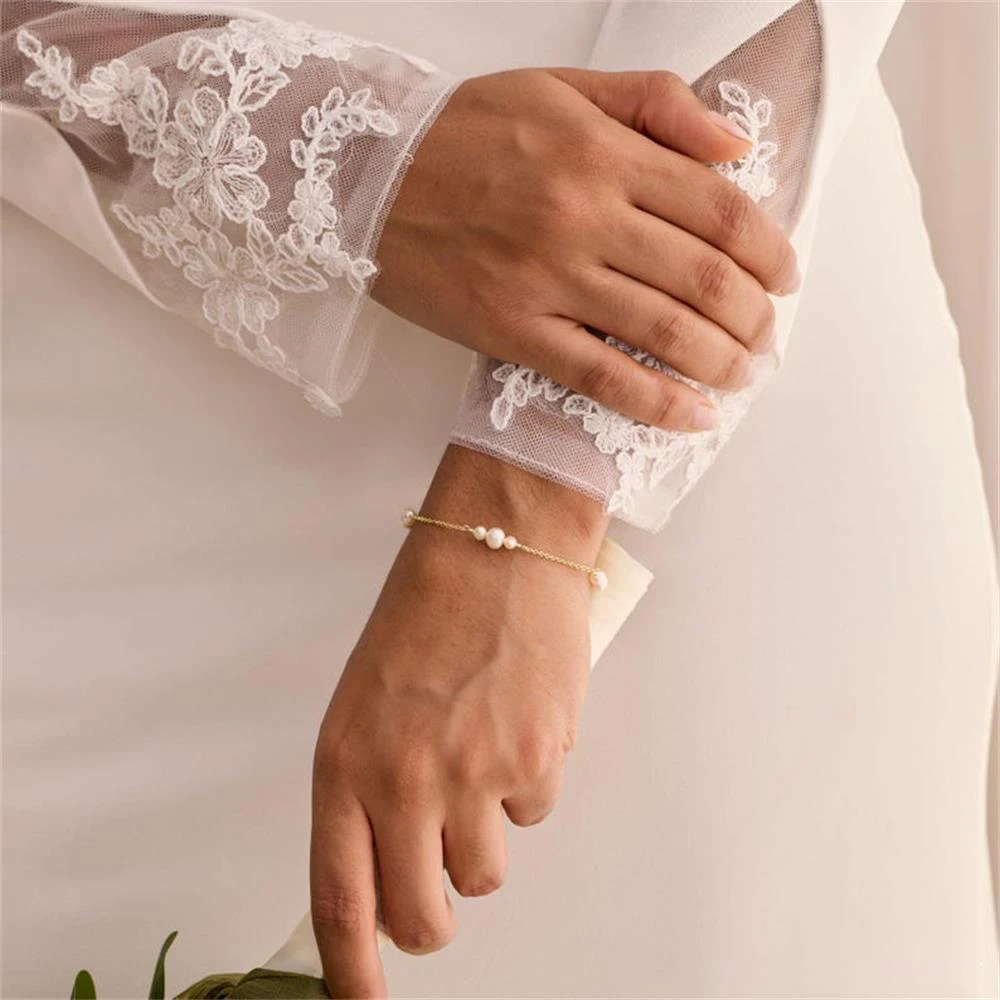 Simple Versatile Pearl Bracelet Hypoallergenic Non Tarnish Handmade Gold Plated Adjustable Chain Bracelets Hand Jewelry Bijoux