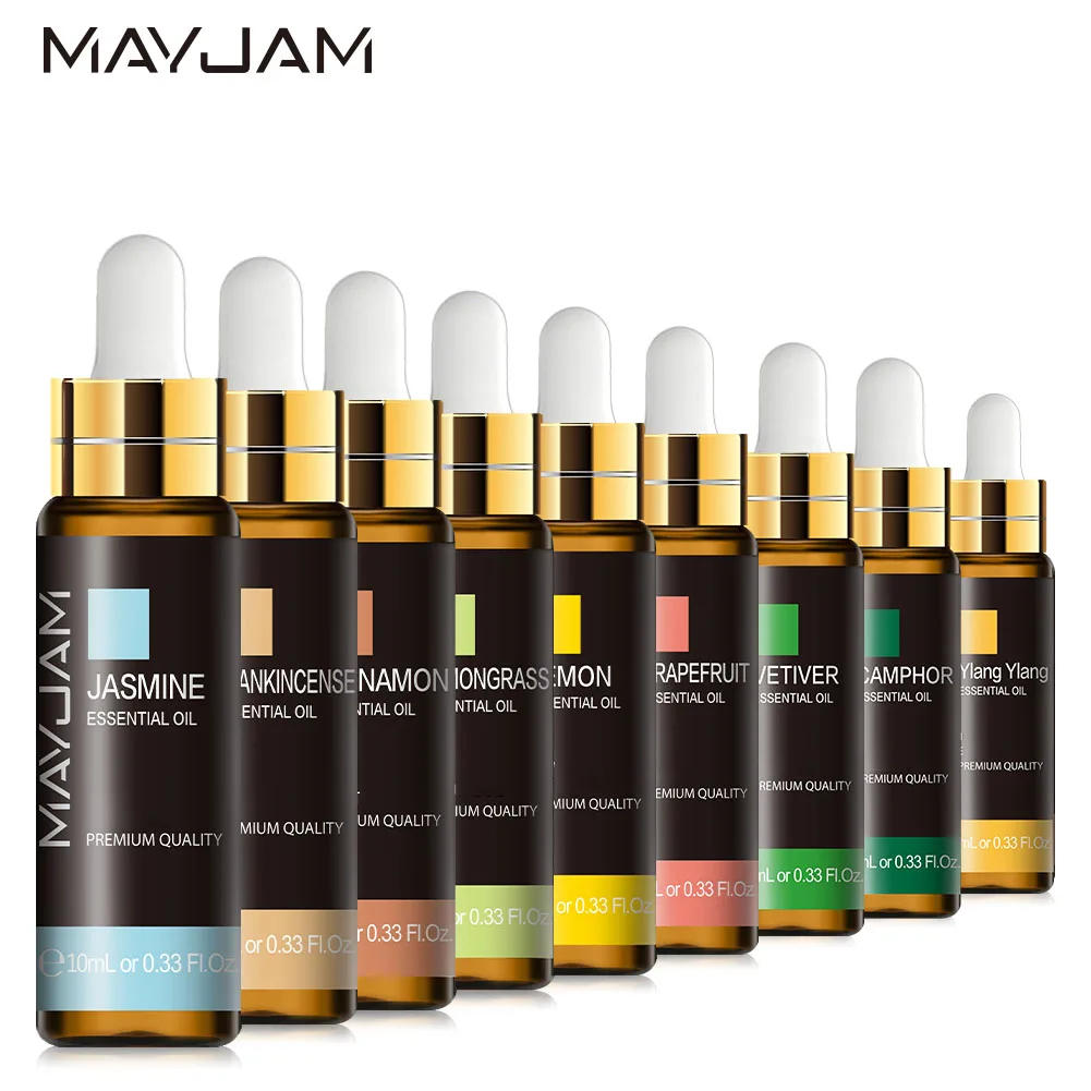MAYJAM 10ML Huile Essentielle Pure de Basilic, Camphre, Poivre, Fenouil, Cajeput, Sauge, Gingembre, Myrrhe, Aiguilles de Pin, Thym, Vétiver – Huile Aromatique