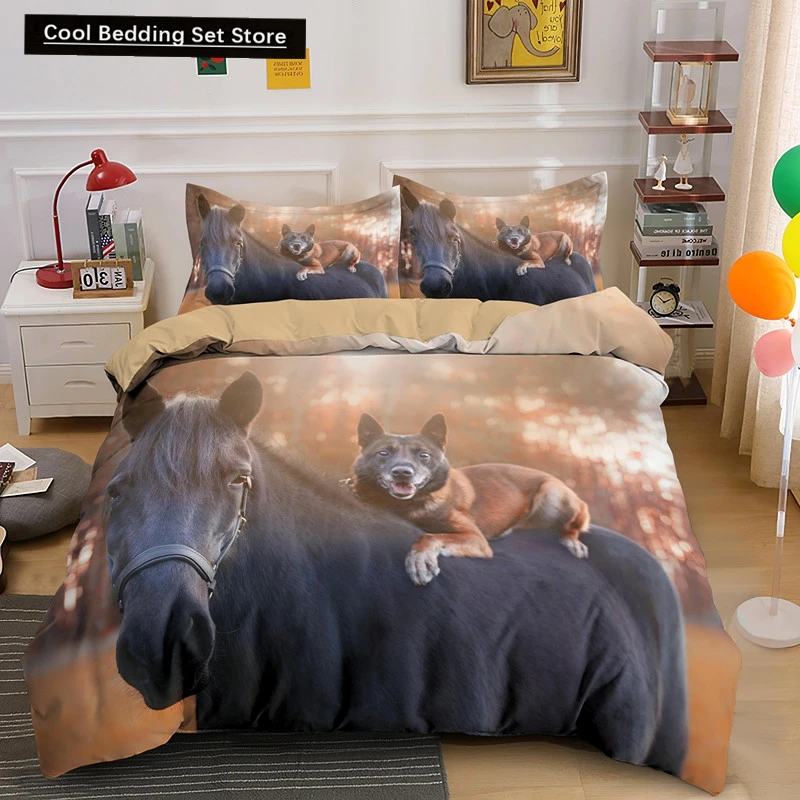 

Horse Dog King Queen Bedding Set 3D Printed Animals Adult Kids Gift Duvet Cover Wildlife Quilt Cover Polyester Comforter Cover