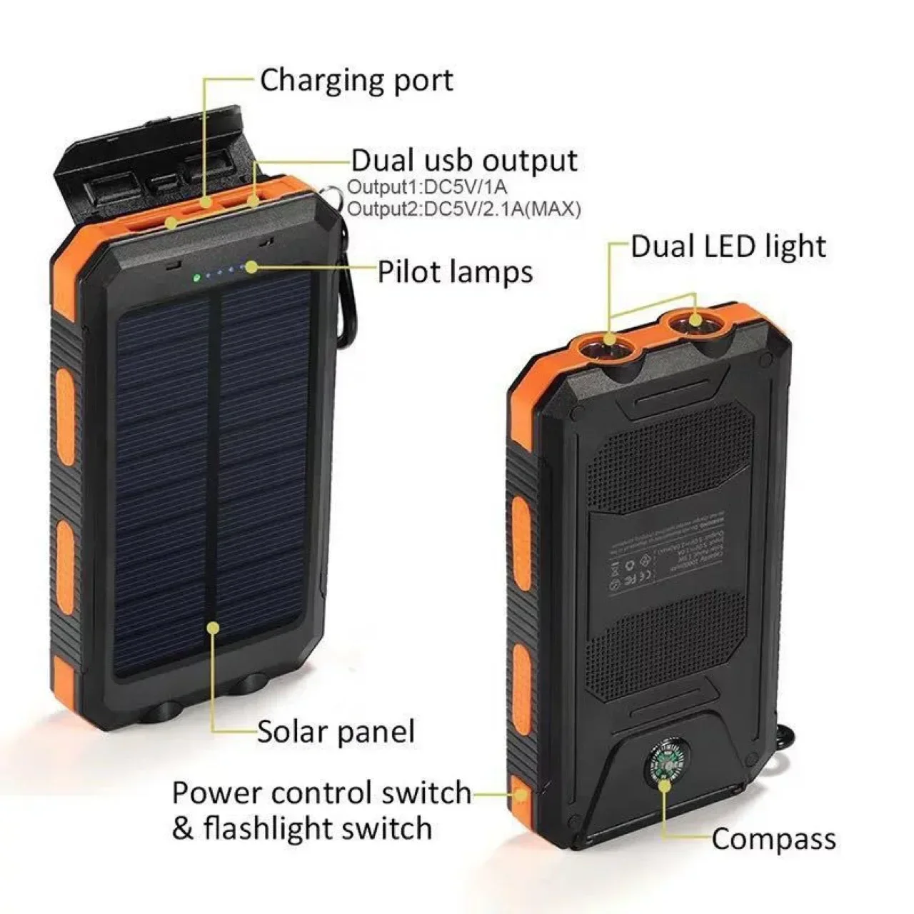 Hot Selling Compass Solar Mobile Power Supply, New 20000mAh Strong Waterproof Solar Power Charging Bank, Available for Wholesale