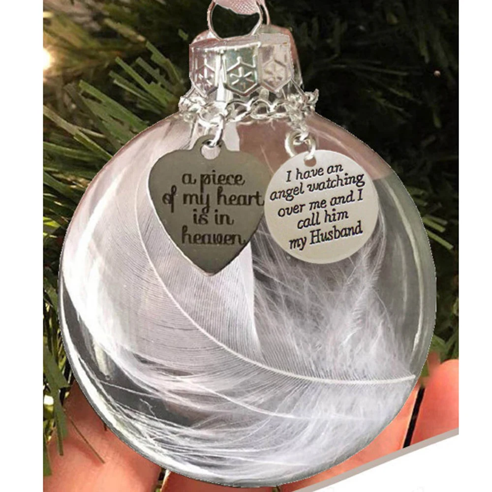 Christmas Ornaments Angel Feathers pendant for Tree- A Piece of My Heart Is In Heavens Memorial Ornament for Loss of Loved One