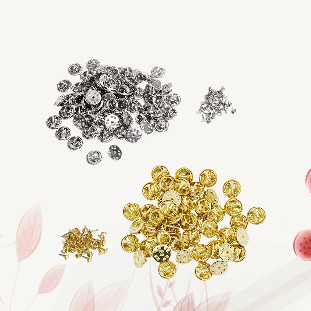 

200pcs Diy Brooch Materials Stinger Pin Buckle Sleeve 12Mm 8Mm Needle Lapel Pins Accessories Blank Tie Backs Clutch Holders