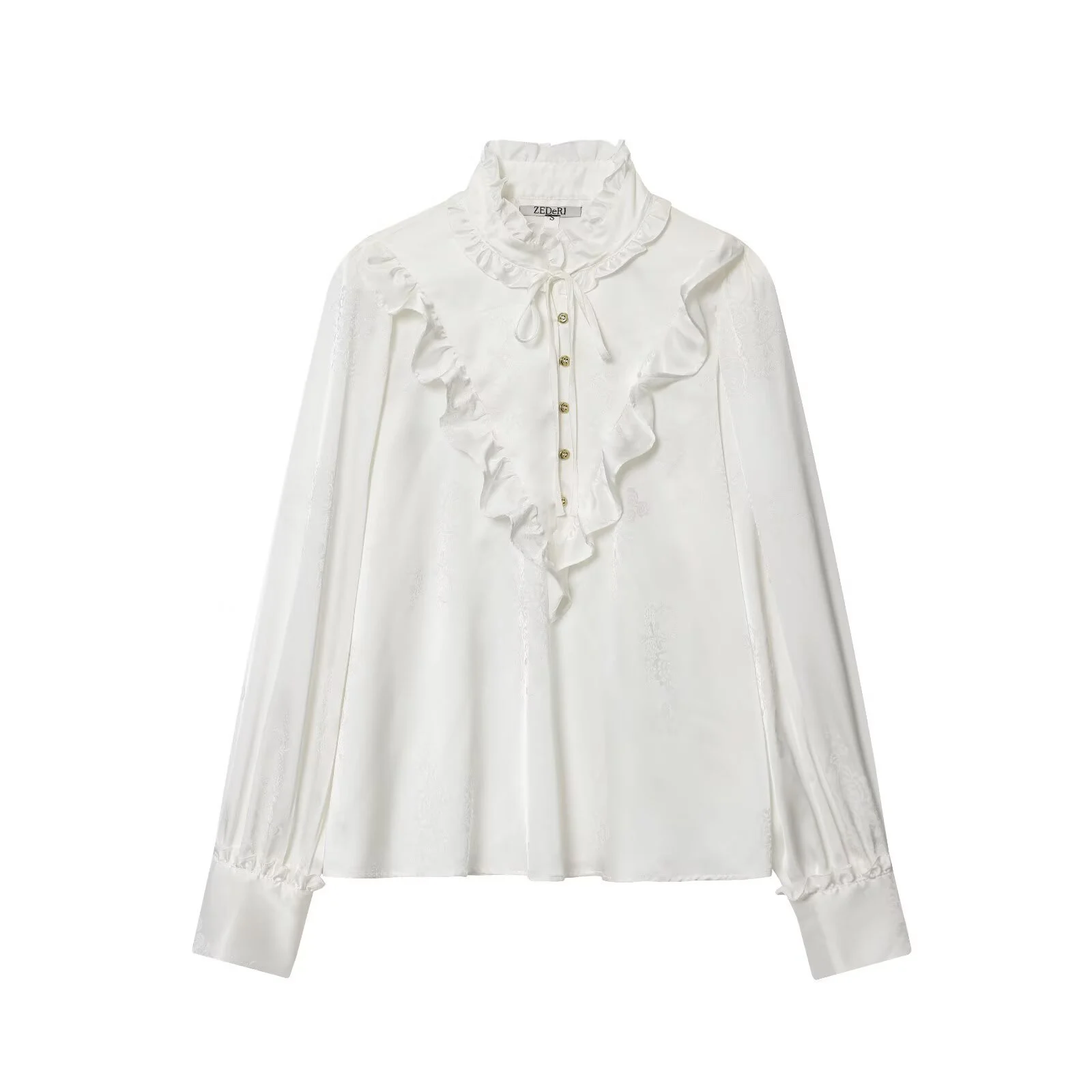 

2025 Autumn New Women's Clothing French Style Mushroom Edge Standing Collar Long Sleeve Shirt