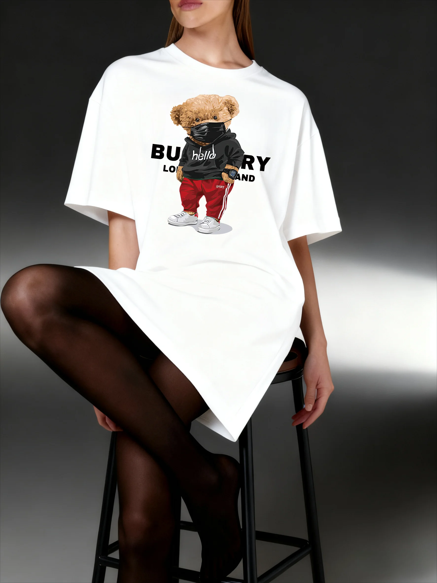 

Длинная женская футболка с 3D принтом, женский повседневный модный пуловер с короткими рукавами, женский топ больших размеров, спортивная юбка длиной до колена