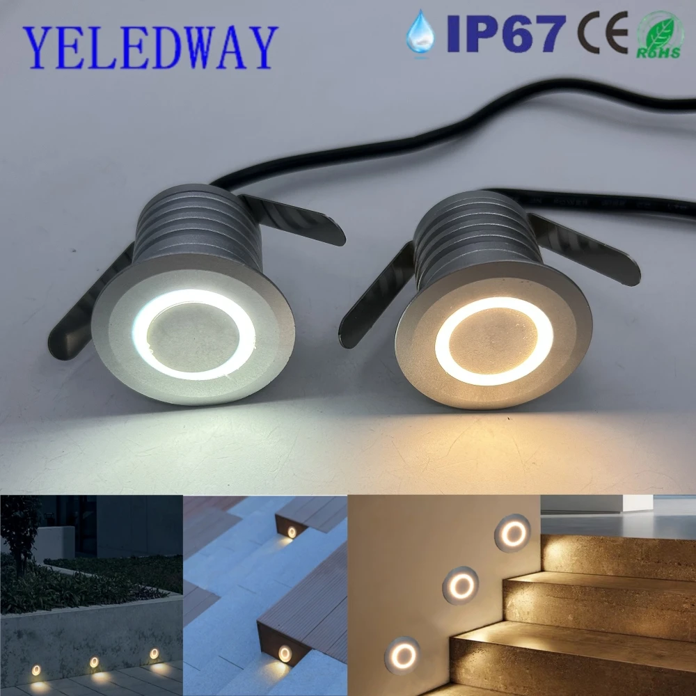 

1 Вт IP67 Встраиваемые светодиодные лестничные светильники 12 В Водонепроницаемые круглые уличные лампы Шаговая дорожка Подземные лампы Лестничное настенное освещение 24 В