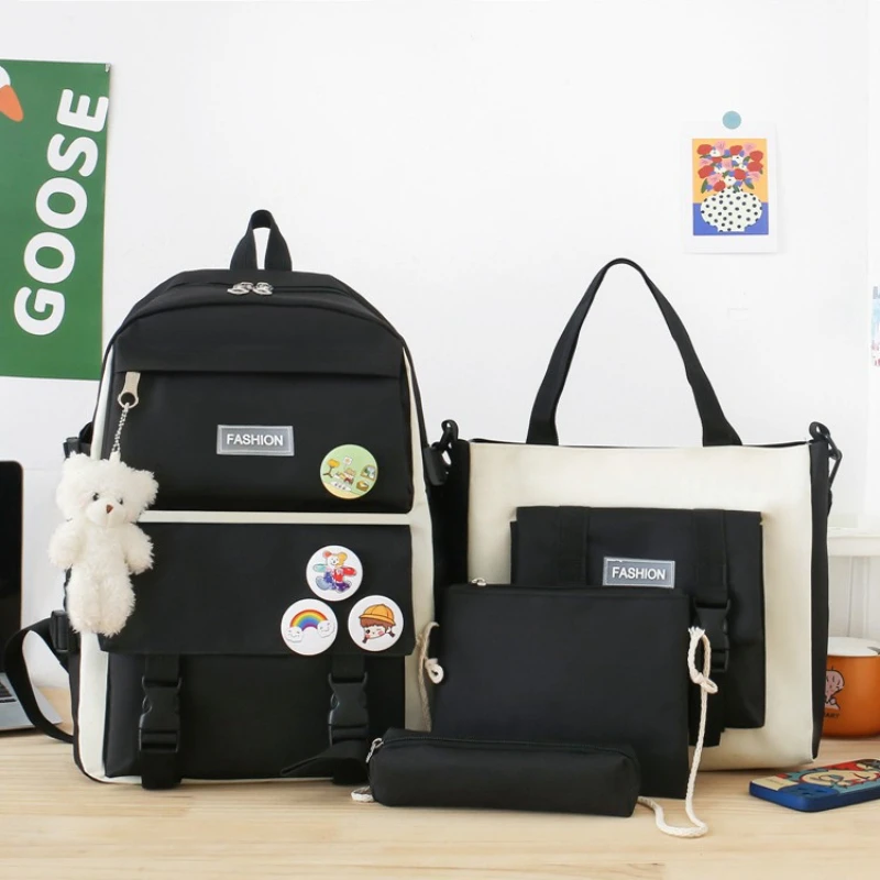 School Bag for Women, Large Capacity, Four-Piece Set for Middle and High School Students, Backpack, Outdoor Backpack