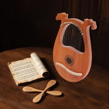 [Lyre Harp] 16 Strings Solid Mahogany Lyre Harp - Portable for Music & Art - Durable Rich Sound