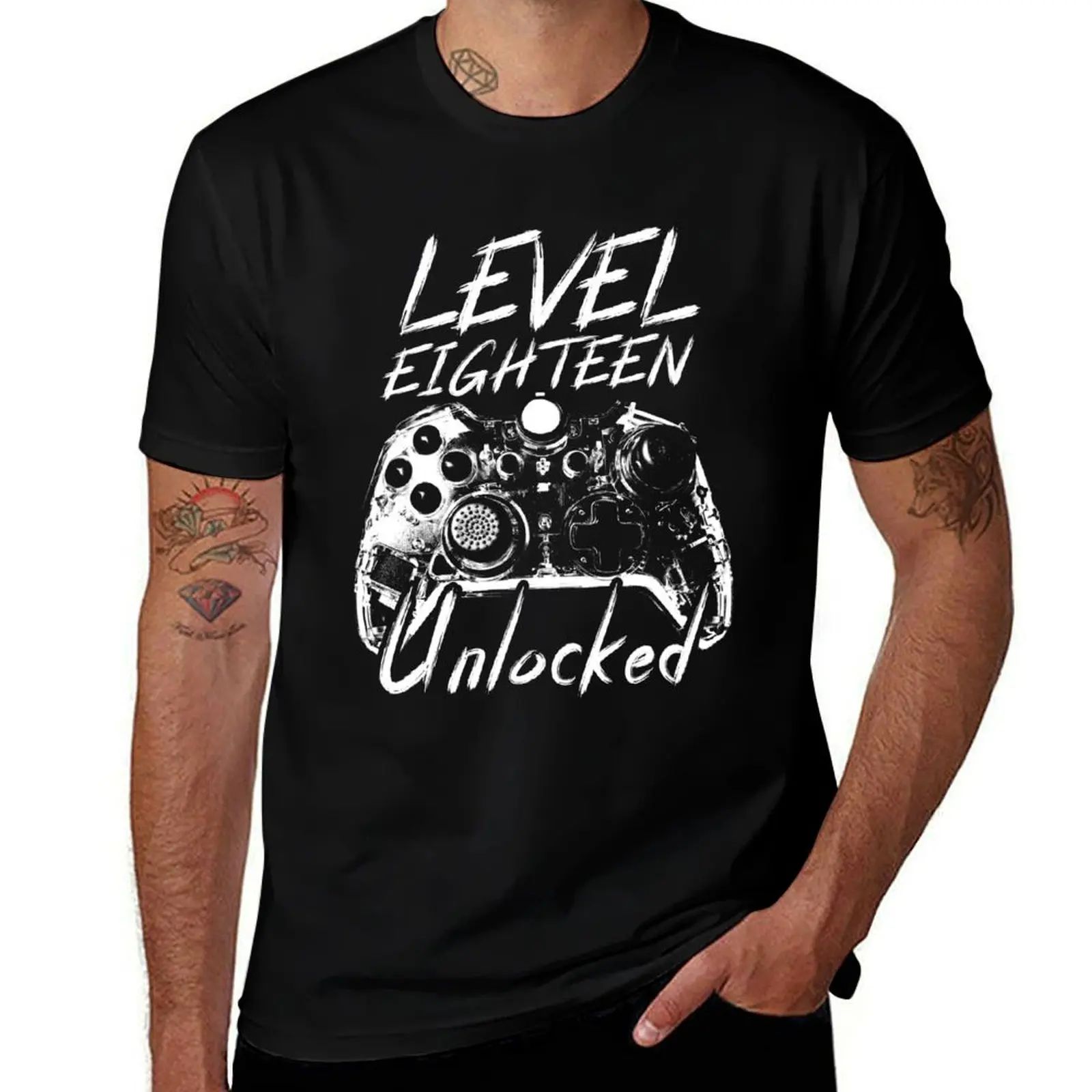 

Level 18 Unlocked 18th Gamer Birthday T-Shirt cotton t shirt man t shirts for man slim fit T-Shirt