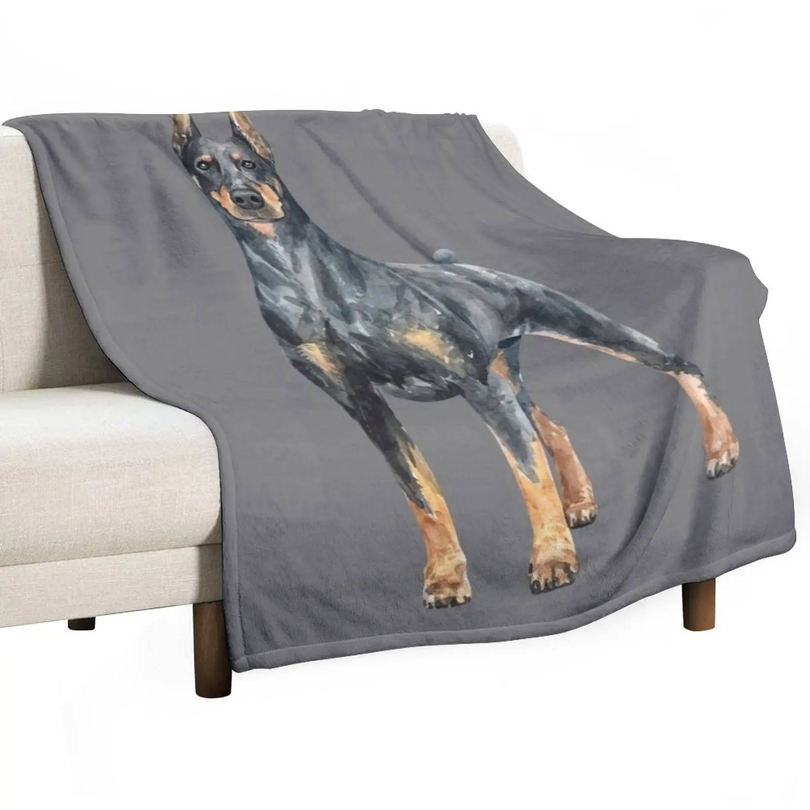 

Black Doberman Watercolor Painting Throw Blanket Beach Travel Weighted Blankets For Baby Blankets