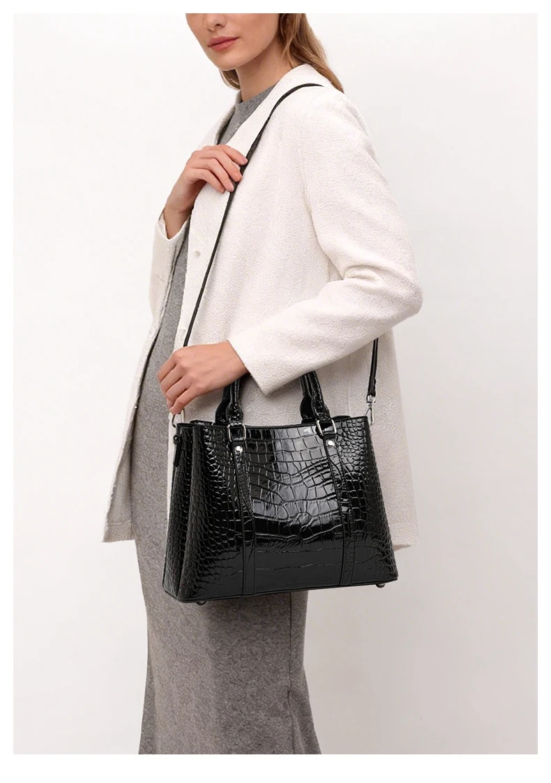 Aidani Echtleder Luxuriöse Handtasche mit Krokodilmuster für Damen, 2026 Neue Schwarze Hochwertige Große Tragetasche – Detail 3