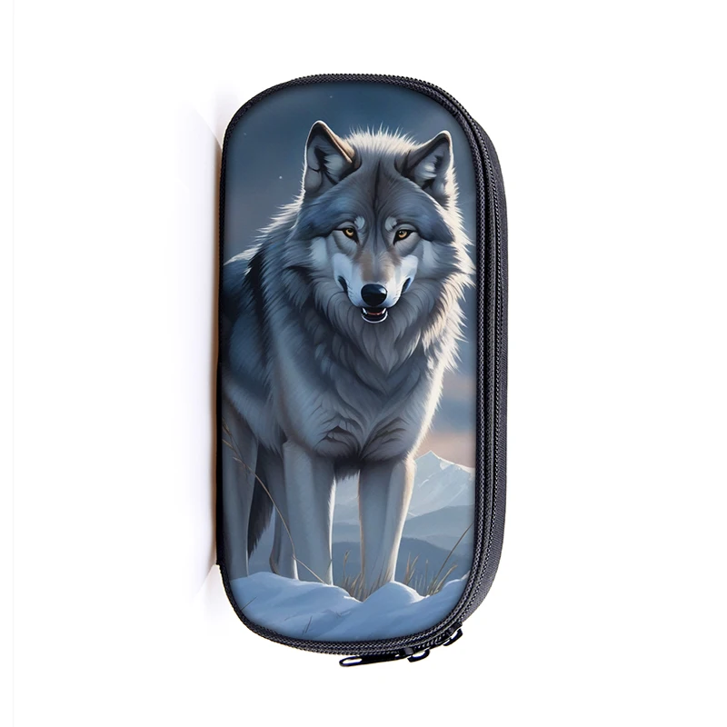 Moon and Howling Wolf Print Pencil Case Cartoon Dragon Baby Women Cosmetic Bags Teenager Pencil Box School Cases Supplies Gift