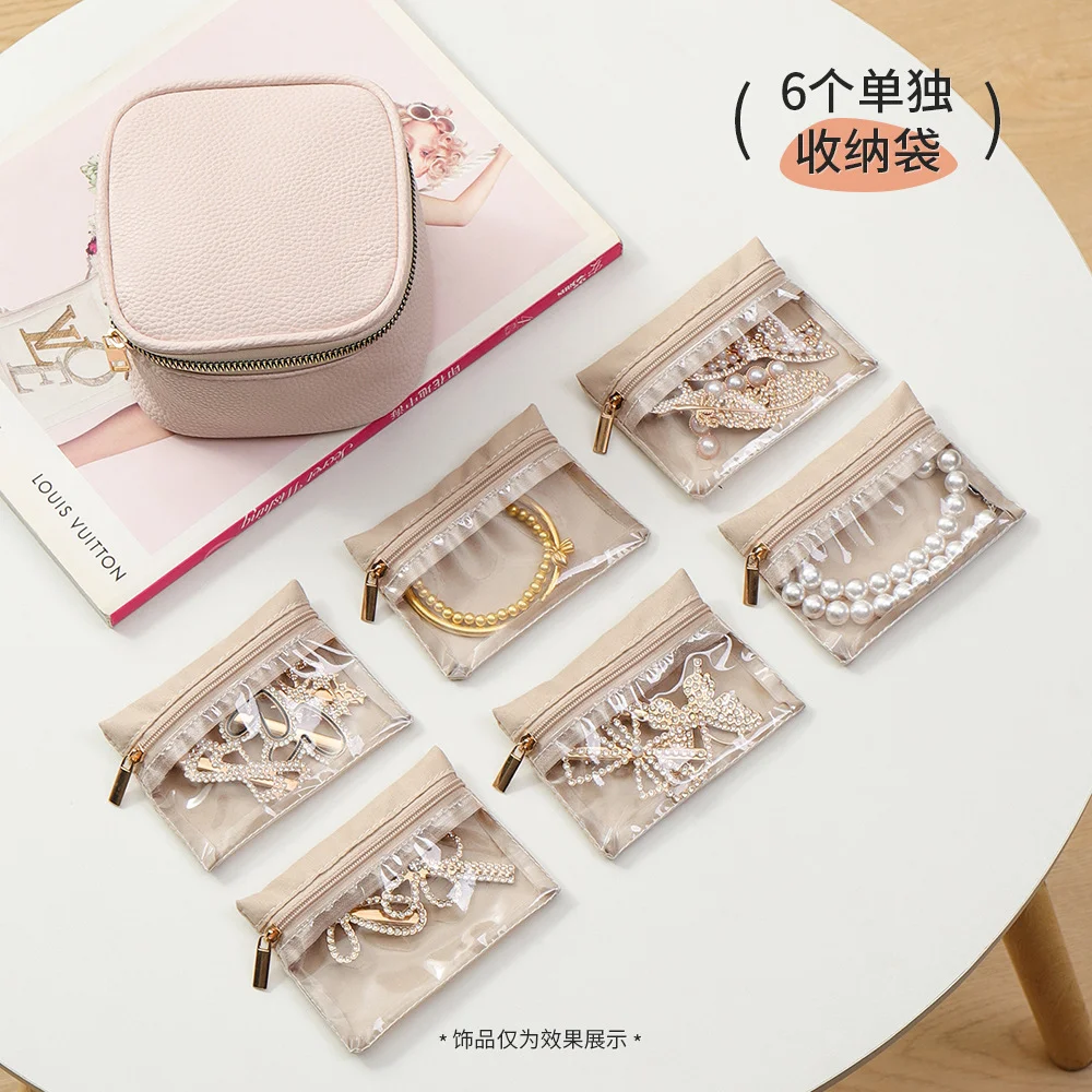 6 قطعة حقيبة التعبئة والتغليف صندوق مجوهرات المحمولة قلادة حلقة أقراط تخزين عرض حالة السفر المضادة للأكسدة بولي Leather صندوق مجوهرات جلدي