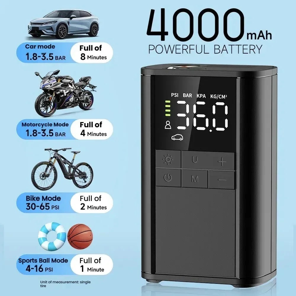 

Portable Cordless Tire Inflator - 150PSI Air Compressor with Digital Gauge & LED Light for Cars/Motorcycles/Bicycles/Balls