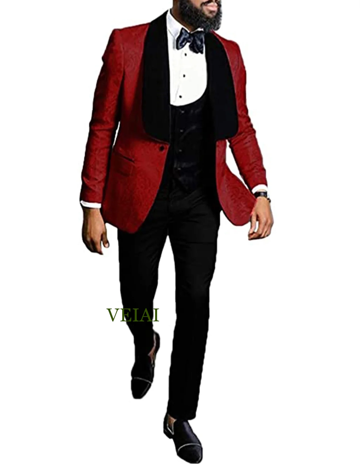 

Customized Jacquard Groom Suit Set |Slim Fit Shawl Lapel Tuxedo 3pc (Blazer+Vest+Pants) Patterned Wedding & Formal Attire