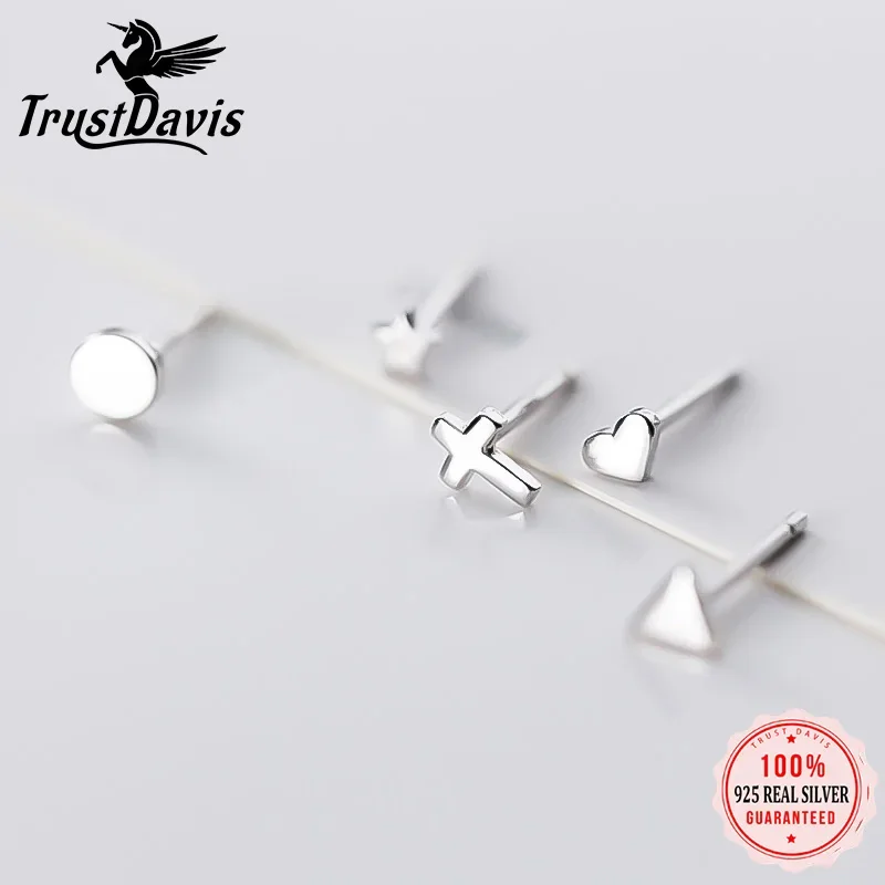 Trustdavis Hakiki 925 Ayar Gümüş Altın Üçgen Kalp Yıldız Çapraz Yuvarlak Saplama Küpe Kadınlar Için Gümüş 925 Takı ED395