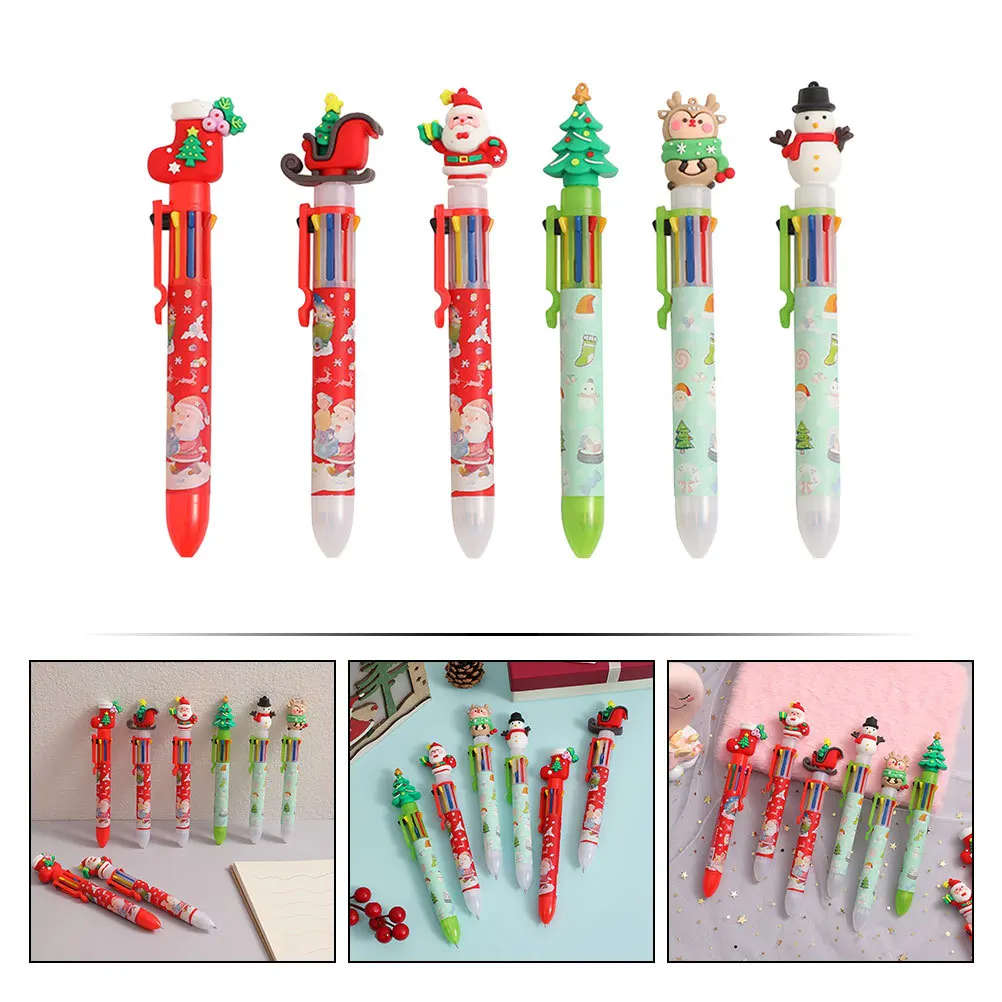 

6Pcs Creative Christmas Style Ballpoint Pens Retractable Smooth Ink Pens for Writing Studying Office Stationery