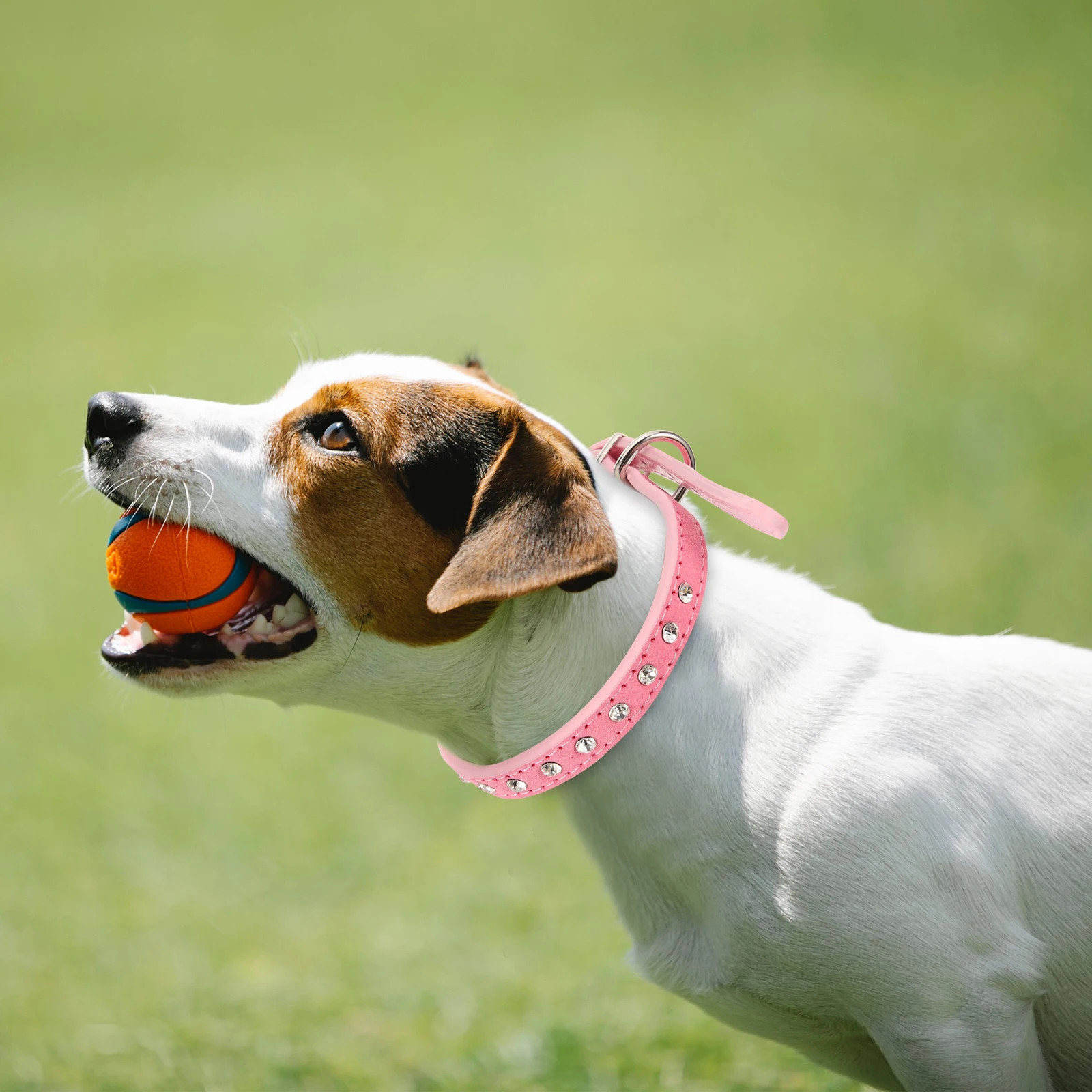

Pet Dog Collar Adjustable Safety Size S Pink PU Material Alloy Buckle Crystal Rhinestones Decor for Cat Puppy Pet Collar