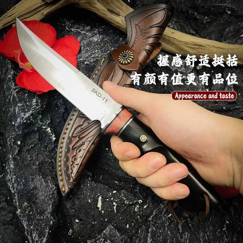 

SKD-11 Sharp Drop Point Blade Ebony Handles Knife Bushcraft Survival Tactical Knife Camping EDC Military Utility Tools