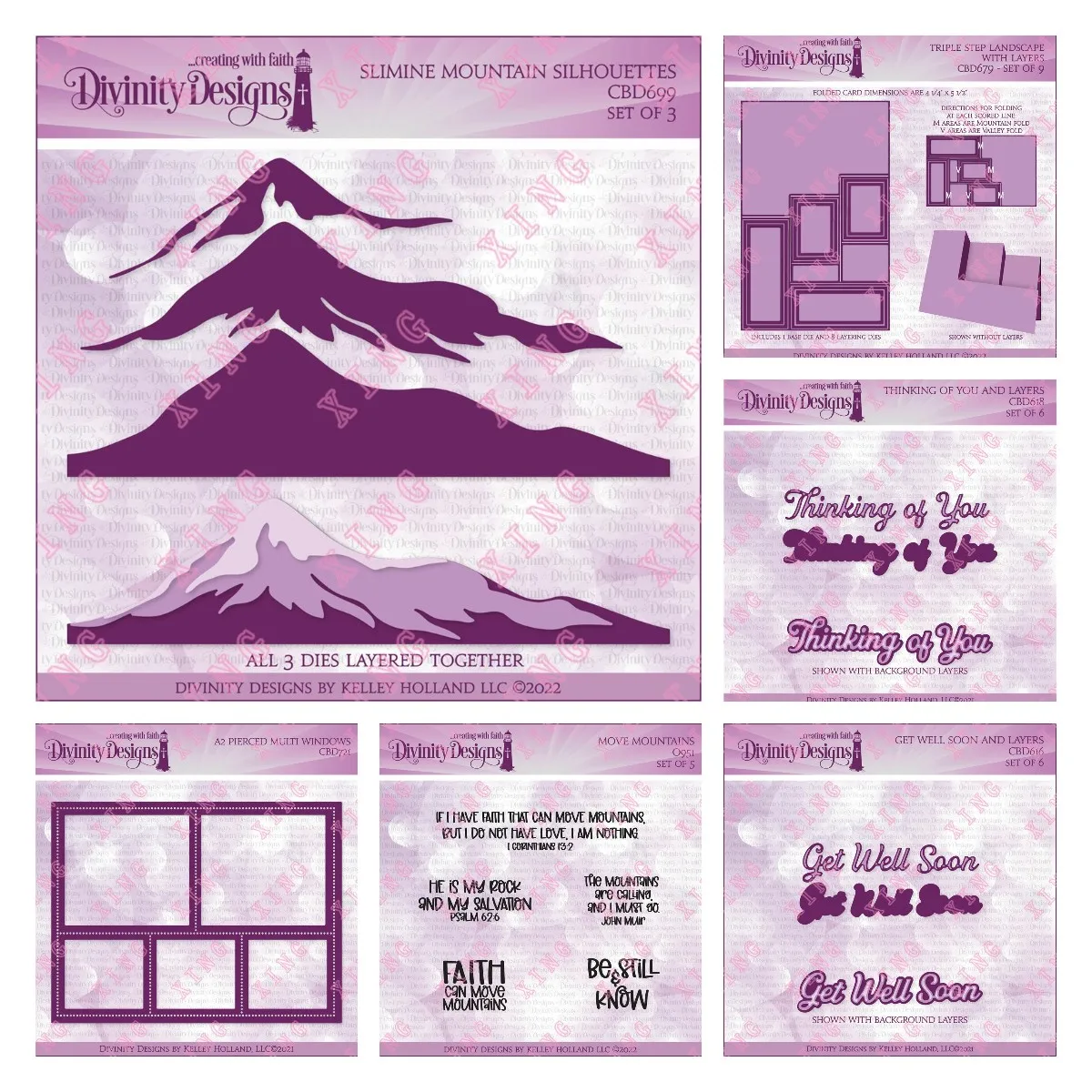 2022 Move Mountains Stamps Triple Step Landscape Thinking of You Get Well Soon Silhouettes A2 Pierced Multi Windows Layers Dies