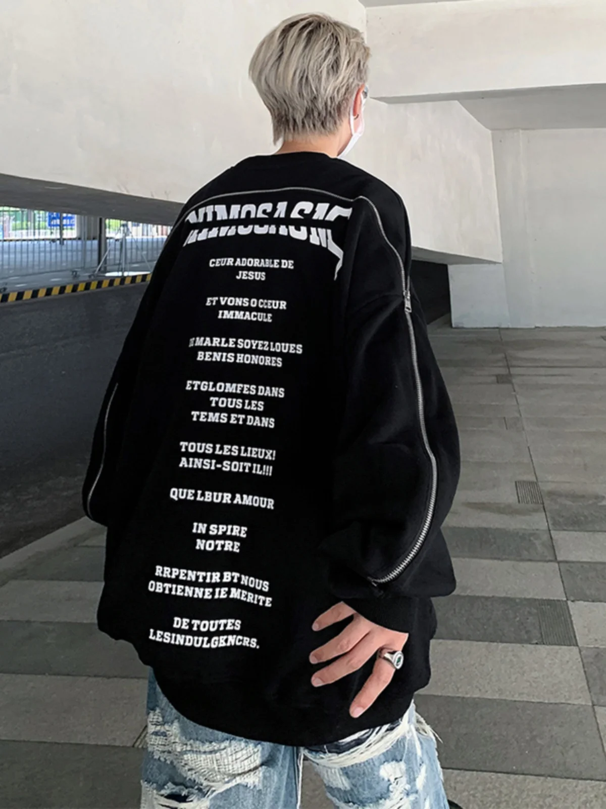 

Street Sle Oversize Hoodie Men's Spring Autumn High Street Design Unique Zipper Couple Outfits Jaet Casual round Ne